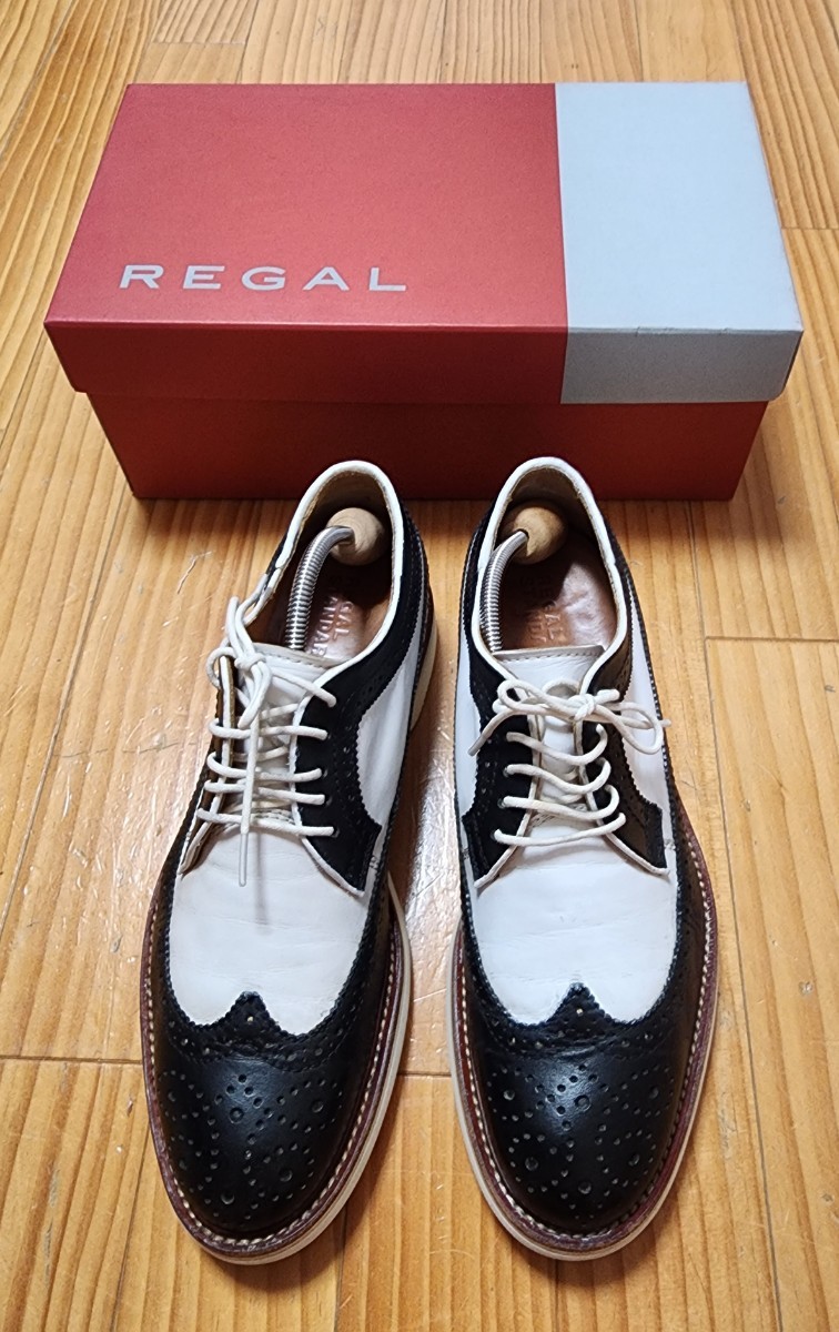 即決 早い者勝ち【 リーガル/REGAL】ウィングチップ スペクテイター コンビシューズ 本革 サイズ25cm 白×黒 日本製 レアモデルの画像1