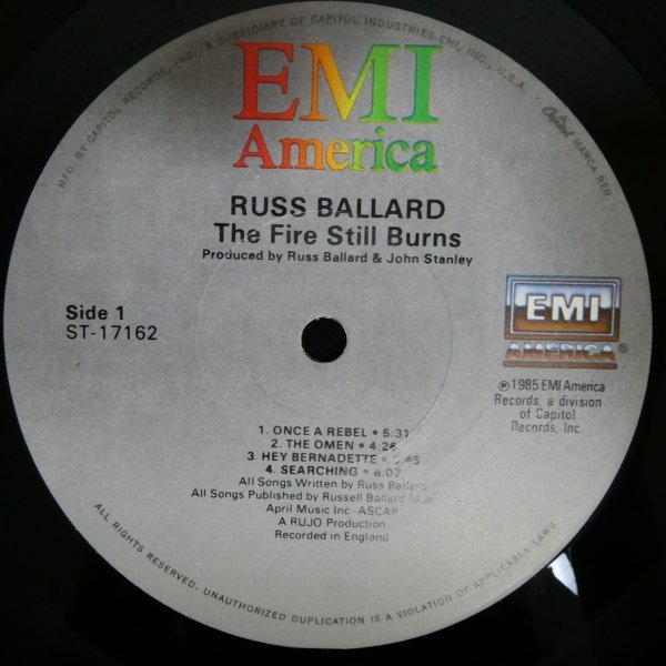 LP2177☆プロモ/US/EMI America「Russ Ballard / The Fire Still Burns / ST-17162」の画像4