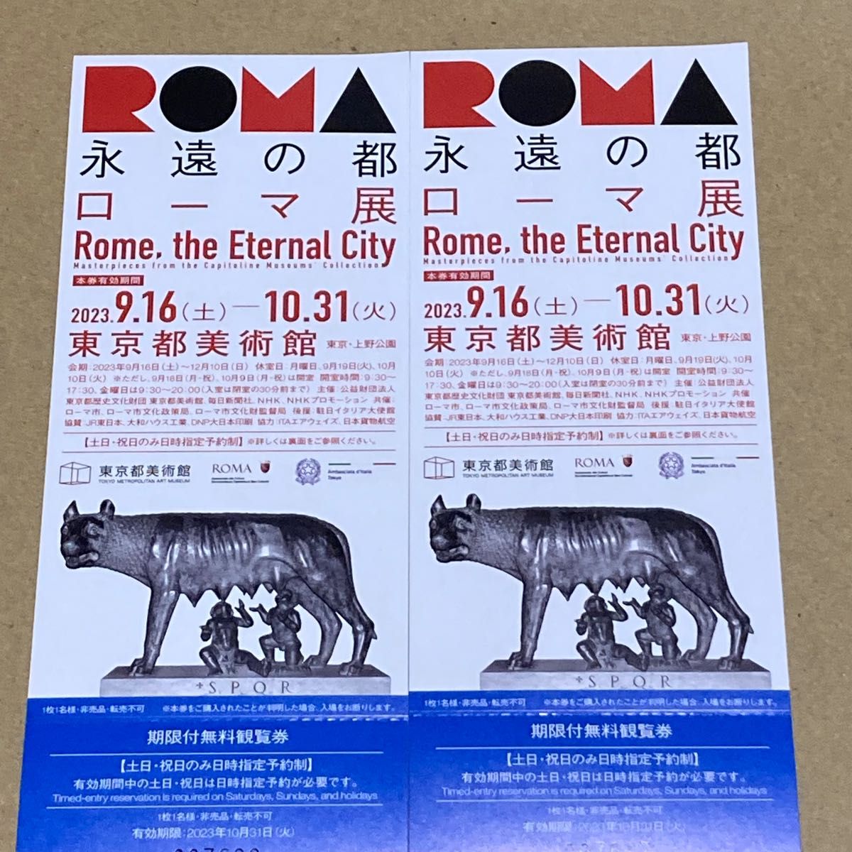 東京都美術館 永遠の都ローマ展 2枚 ペアチケット｜PayPayフリマ