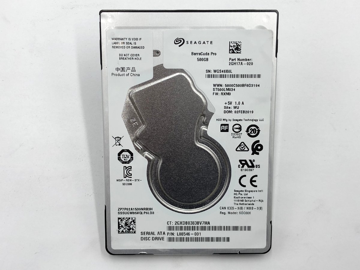 使用時間：16605H　Seagate 500GB ST500LM034 6Gb/s 7200RPM キャッシュ128MB 動作確認済, 健康状態正常,フォーマット済_画像1