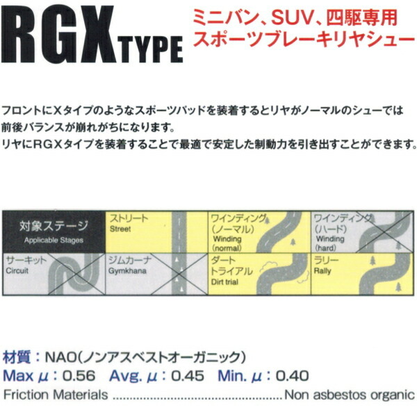 DIXCEL RGXブレーキシューR用 CR6W/CR9Wディオン 99/12～05/12_画像2