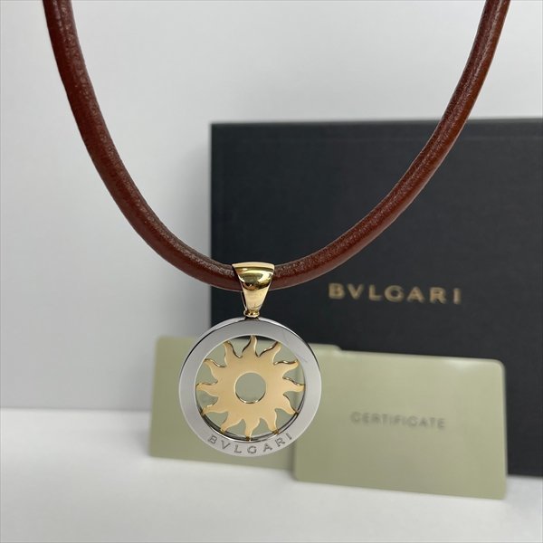 BVLGARI BVLGARY ton do sun Mini K18YG/SS 750 Gold leather choker necklace men's lady's unisex box equipped regular goods 