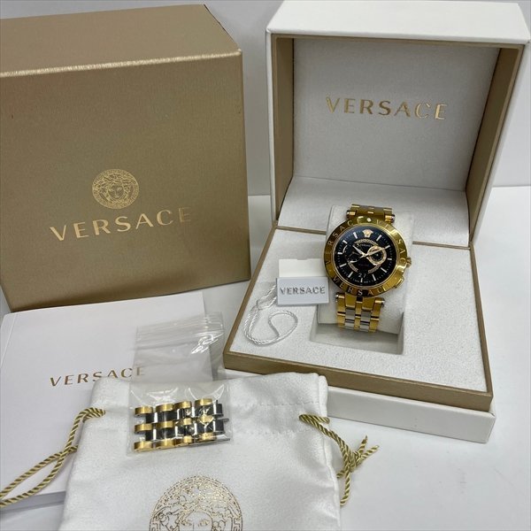 VERSACE ヴェルサーチ ヴェルサーチェ V-RACE Vレース デュアルタイム VEBV00519 メンズQZ クオーツ 腕時計 黒文字盤 箱/コマ付き 稼働品