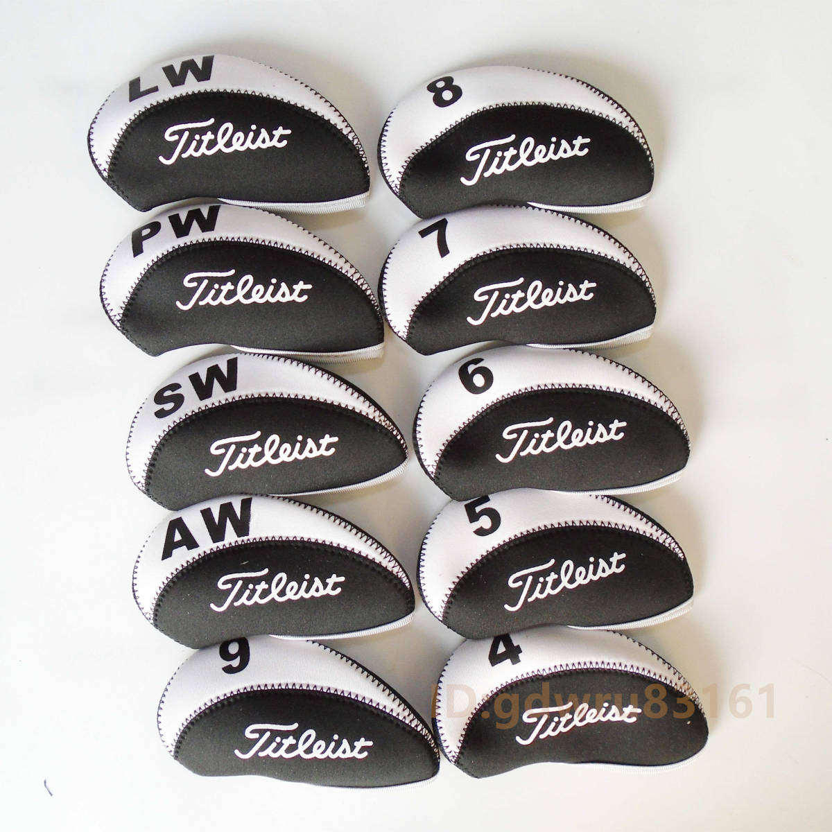 アイアンカバー 着脱らくらく 黒*白 Titleist 10個セット_画像1