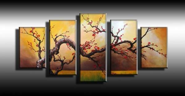 人気の贈り物が大集合 【受注制作】アートパネル　『梅の咲く木』 合計５枚組　肉筆　梅　梅の木 静物画