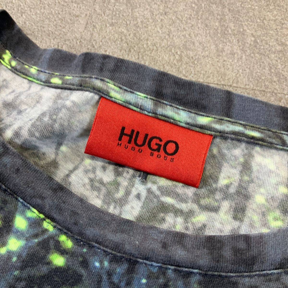 superior article HUGO BOSS Hugo Boss total pattern design short sleeves T-shirt complete sale goods men's S size gray 