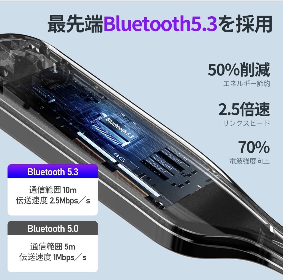 骨伝導イヤホン bluetooth 5.3 ワイヤレスイヤホン 230mAh大容量バッテリー マイク内蔵 Type-C急速充電 8時間連続 超軽量30g (ブラック)_画像3