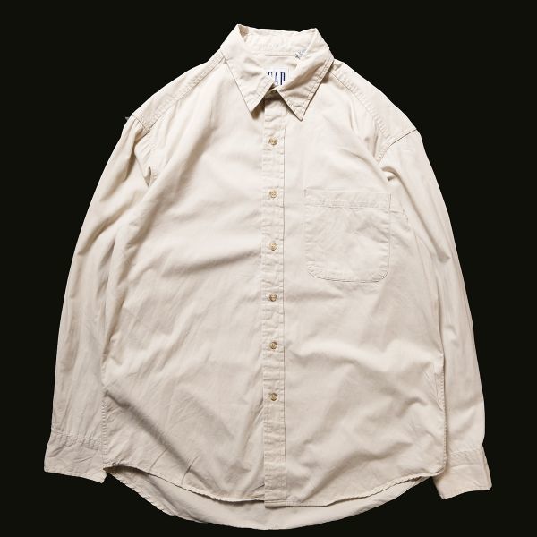 90's ギャップ GAP コットン ツイルシャツ 長袖 (M) ベージュ系 90年代 旧タグ オールド ビッグサイズ デカタグ Y2K