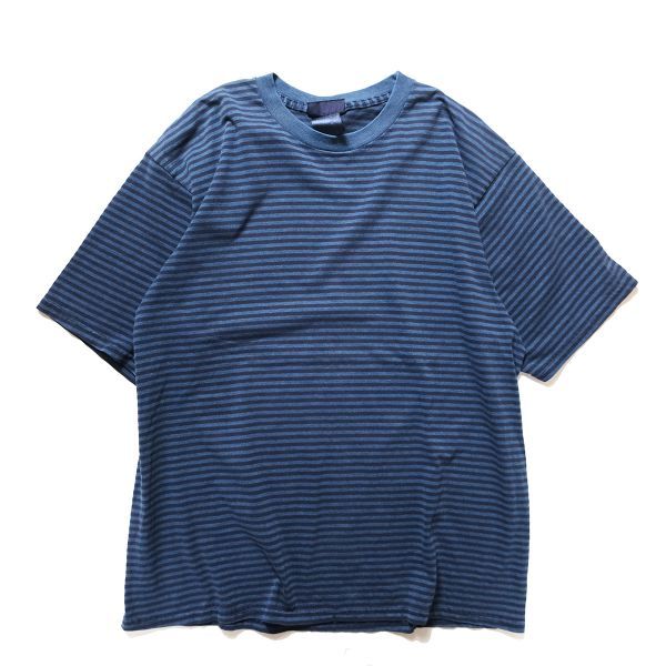 90's 00's ピューリタン ボーダー クルーネック Tシャツ 半袖 (XL位) 霜降り青×紺 無地 90年代 00年代 古着 旧タグ オールド Y2K