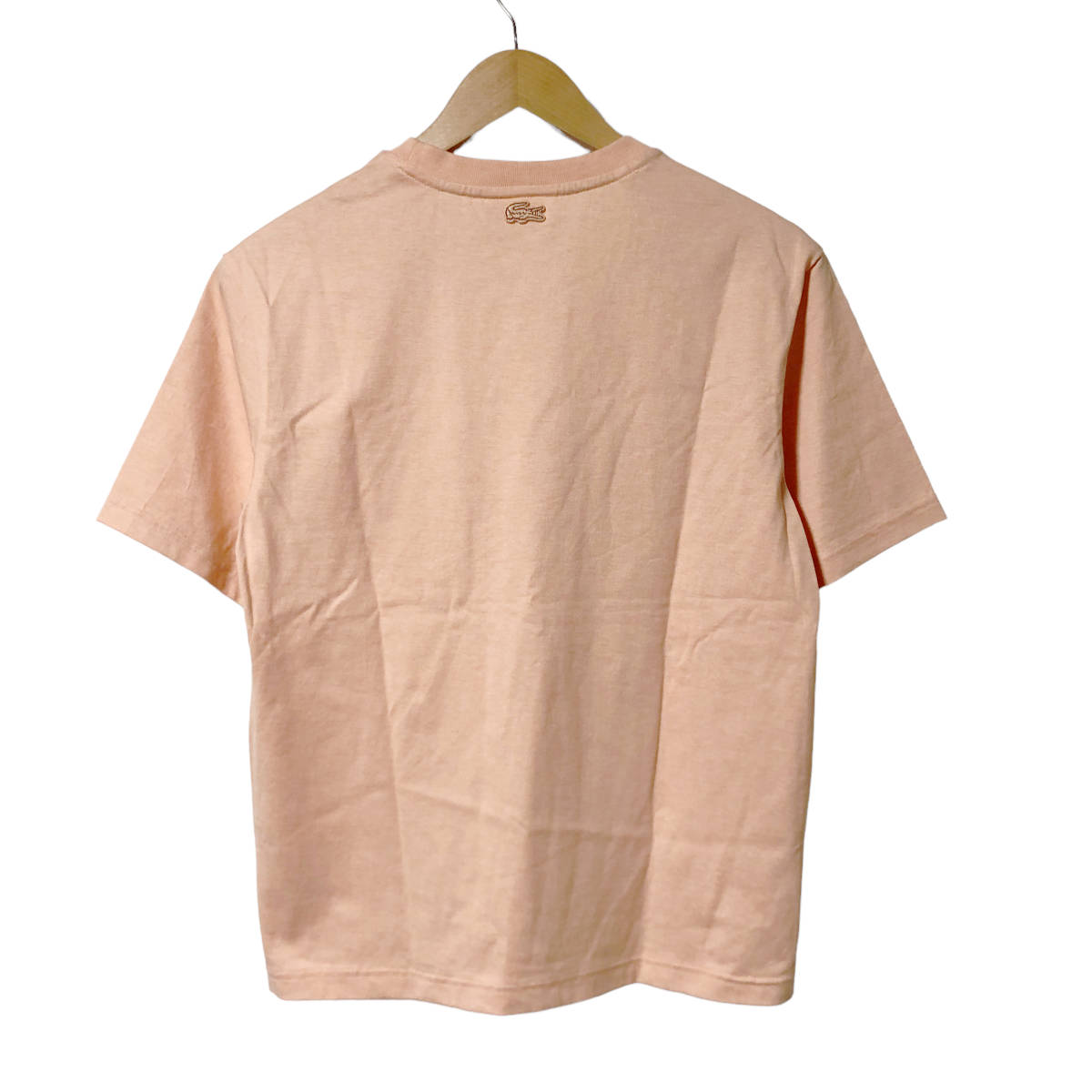 LACOSTE ラコステ シグニチャー プリント Tシャツ ロゴ 38 サーモンピンク ワッペン 半袖 レディース A20_画像2