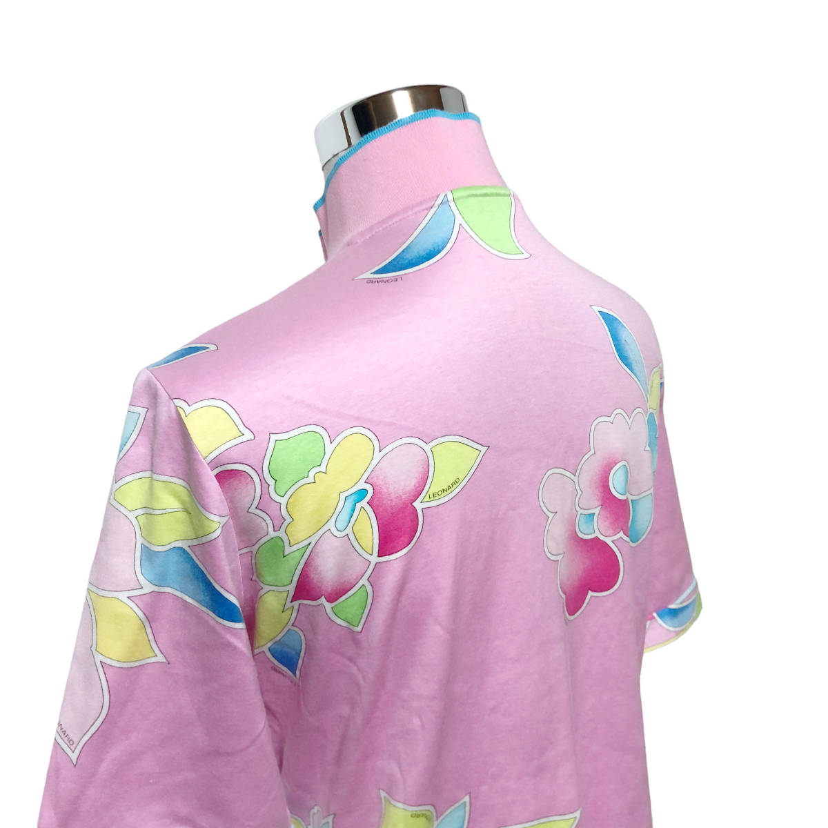 LEONARD レオナール カットソー ブラウス ハイネック 五分袖 花柄 42 ピンク レディース A8_画像5