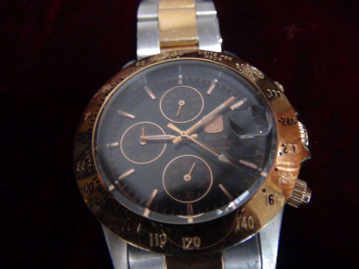 大人気 エルジンのメンズダイバー腕時計　クオーツ式　スイス製　動作確認済み エルジン