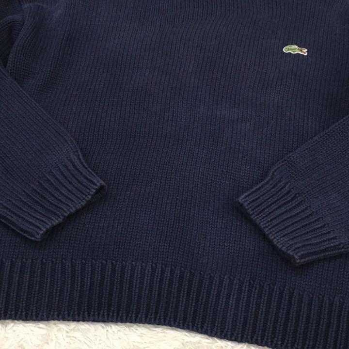 LACOSTE CHEMISE ラコステ シミーズ ニットセーター ヴィンテージ コットン 緑ワニ 刺繍ロゴ ワンポイント レディース サイズM 紺色_画像3