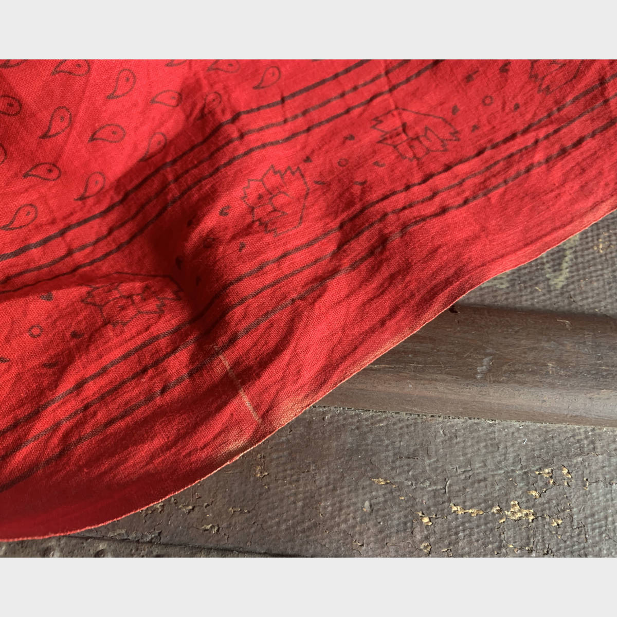 フランス 1900s ストール バンダナ 3枚繋ぎ 2m マキニョン 羊飼い スカーフ 赤 シャツ ジャケット ヴィンテージ 服飾 骨董 アンティーク 1_画像7