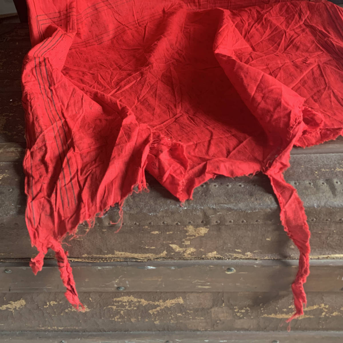 フランス 1900s ストール バンダナ 2枚繋ぎ 1.2m マキニョン 羊飼い スカーフ 赤 シャツ ジャケット ヴィンテージ 骨董 アンティーク 2