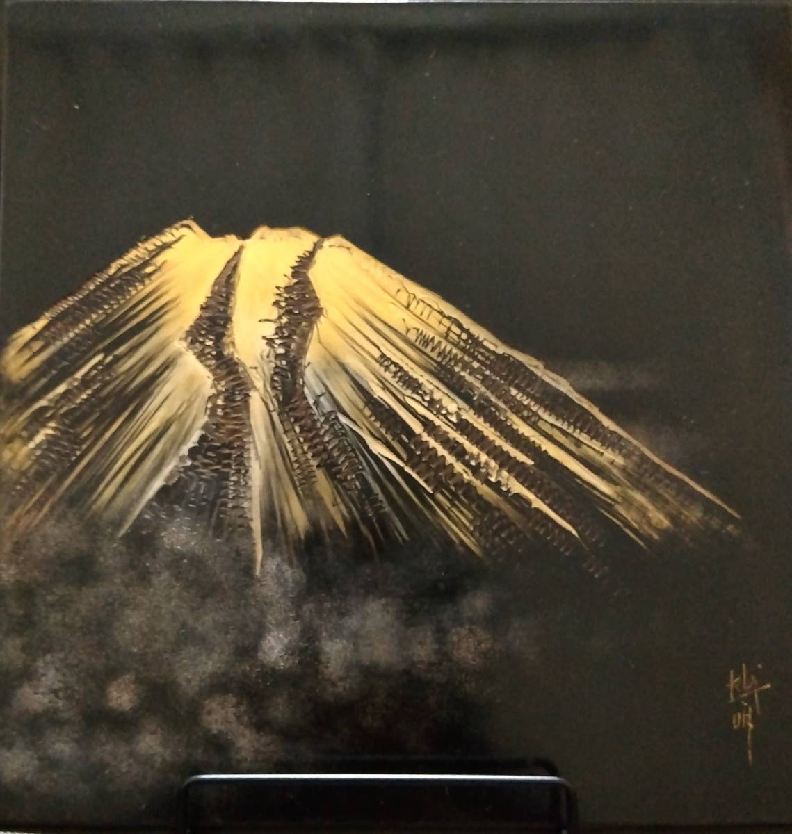 輪島塗　漆絵　沈金　漆芸画　霊峰　大角博明　風景画　日本画　日展作家　真作 能登半島　輪島朝市通り_画像1