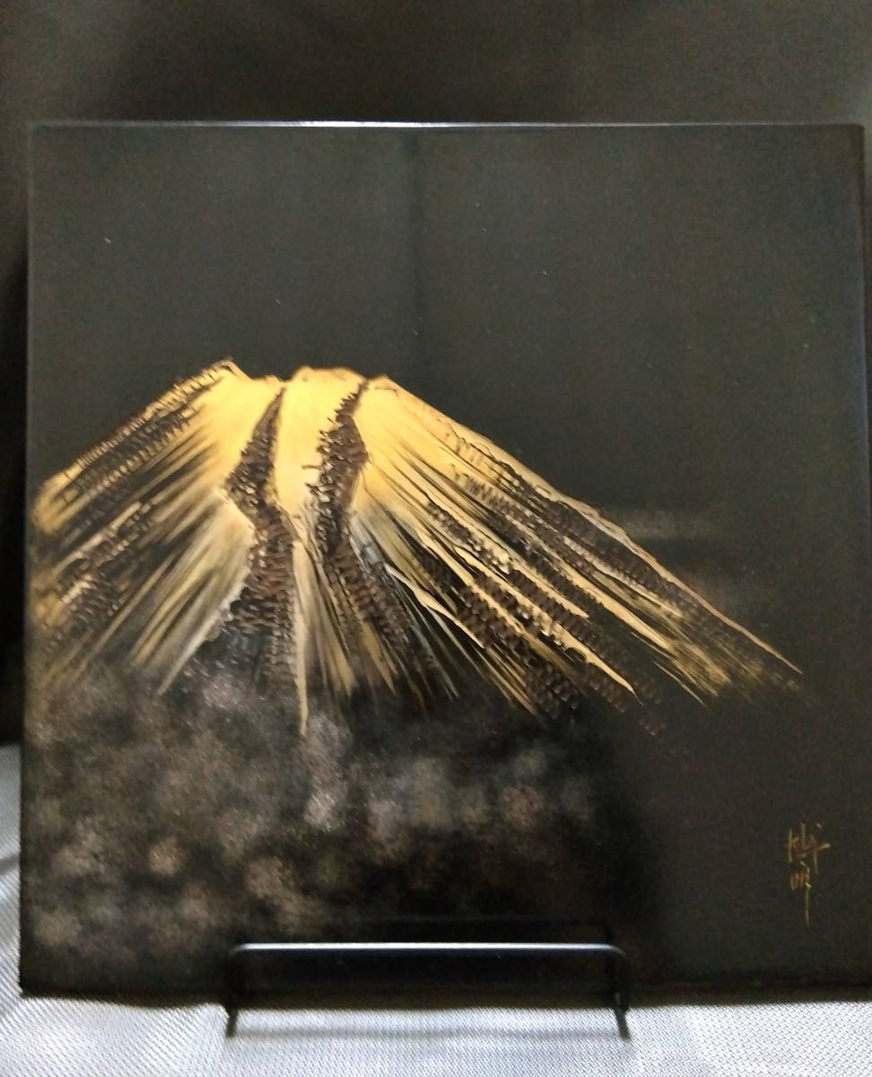 輪島塗　漆絵　沈金　漆芸画　霊峰　大角博明　風景画　日本画　日展作家　真作 能登半島　輪島朝市通り_画像2