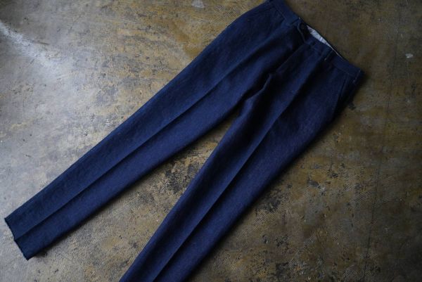 20AW MTM ノータックスリムリネンデニムスラックスパンツ S / IGARASHI TROUSERS(五十嵐トラウザーズ)