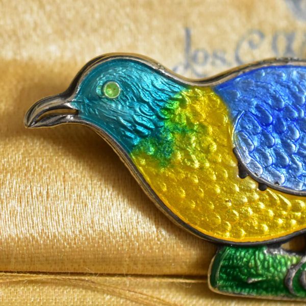  antique original silver made /Silver/ silver hand .. enamel / the 7 treasures. blue small bird / bird. brooch largish genuine article guarantee 