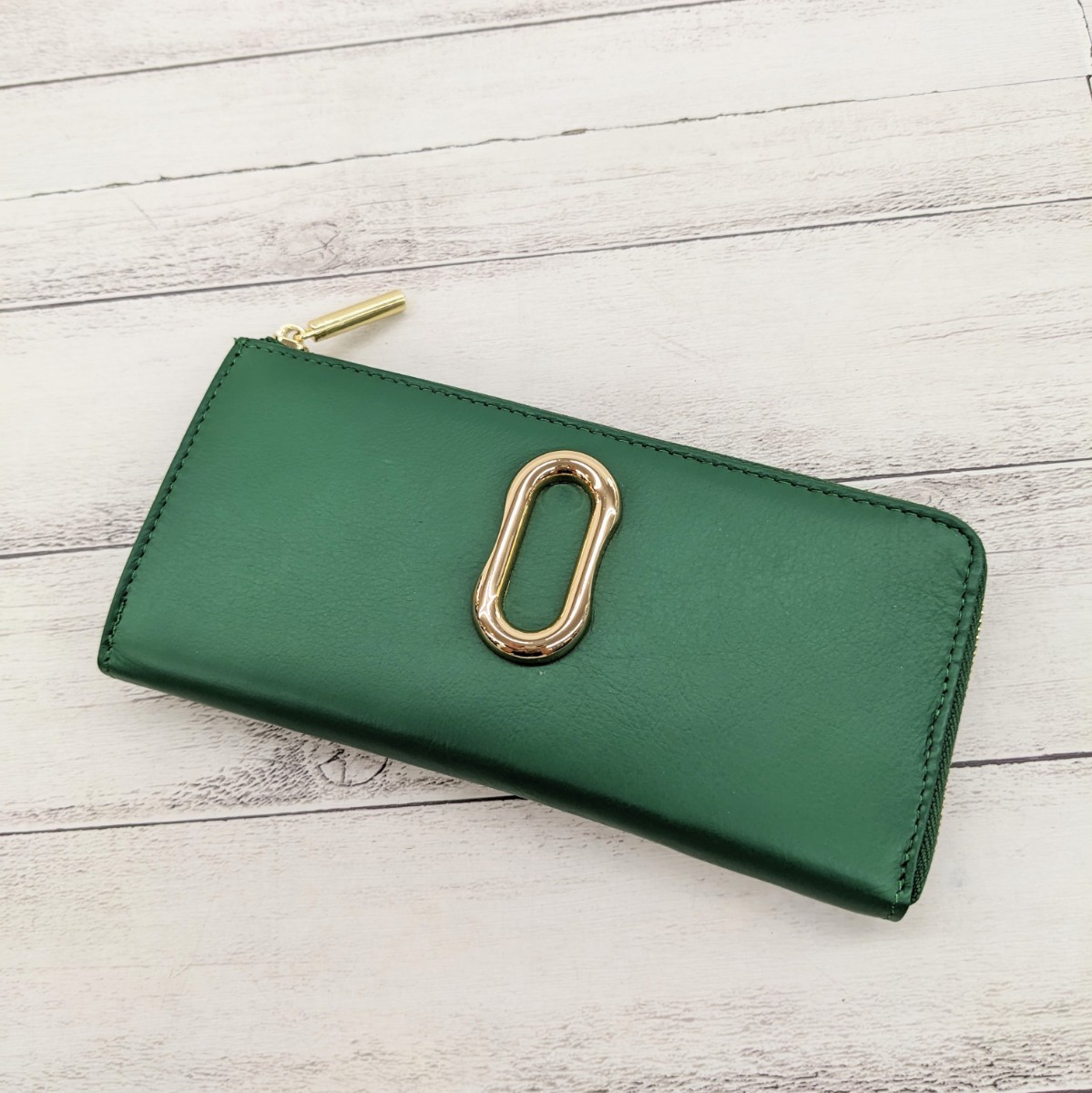  unused goods ear PAPILLONNERiapapiyone cow leather oval charm long wallet regular price ¥13,20 green EAZ1032114A0002 Zip 