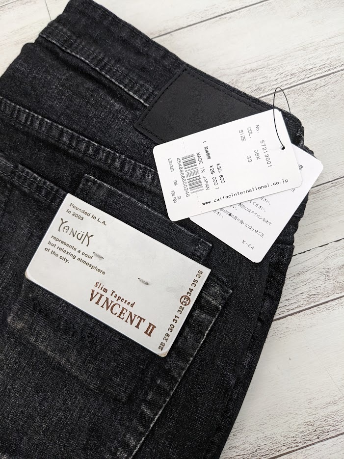 W33 未使用品 YANUK ヤヌーク デニム パンツ ジーンズ ストレッチ ブラック VINCENT Ⅱ 57213001 OBK 日本製