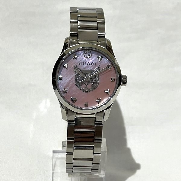 グッチ Gタイムレス 126.5 クォーツ キャット ピンクシェル文字盤 時計 腕時計 レディース☆0301
