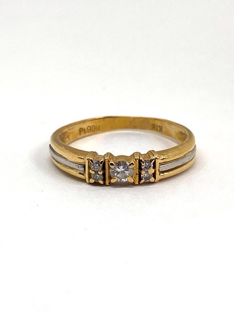 【即決】 9号 K18 PT900 D 指輪 ダイヤモンド イエローゴールド プラチナ リング 宝石 ジュエリー 2.2g