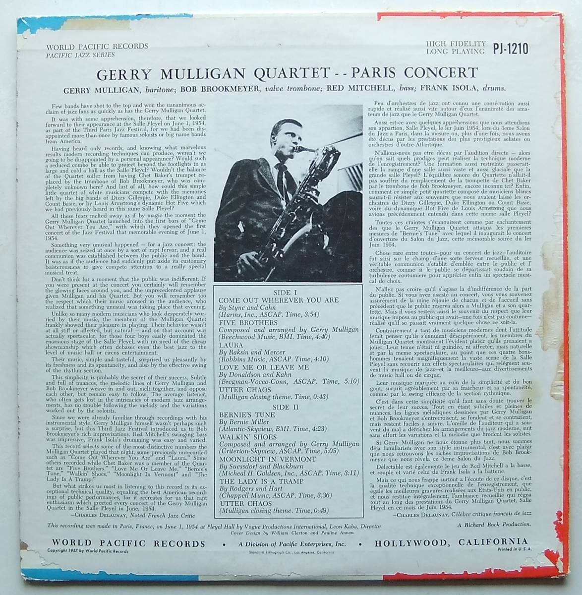 ◆ GERRY MULLIGAN Quartet / Paris Concert ◆ World Pacific PJ-1210 (black:dg) ◆ P_画像2