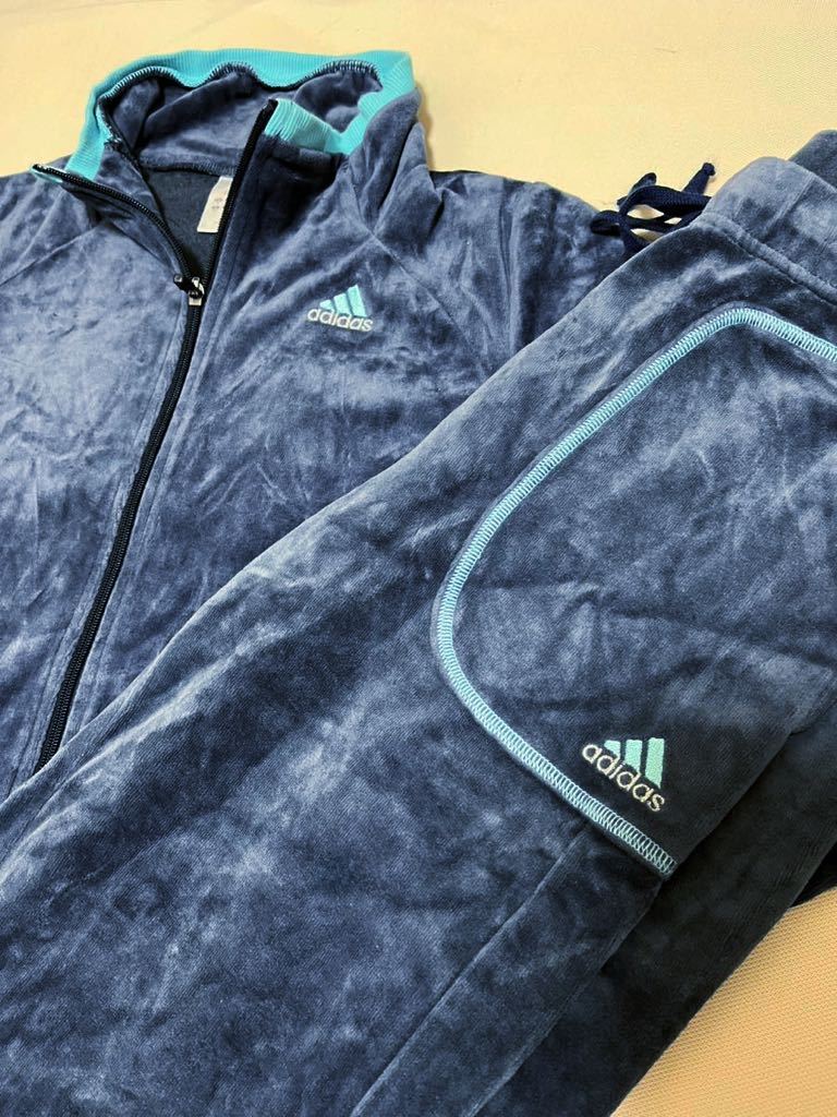 アディダス　adidas　セットアップ　ベロア　ネイビーブルーグレー　Sサイズ　上下セット_画像2