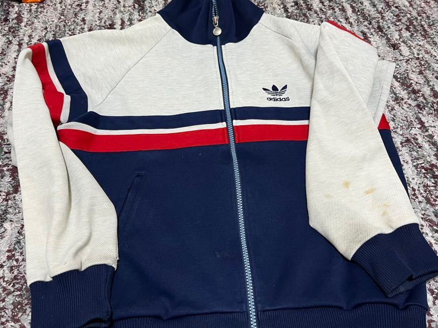 アディダス adidas ジャージ デサント 胸囲90 昭和レトロ グレー 赤 紺
