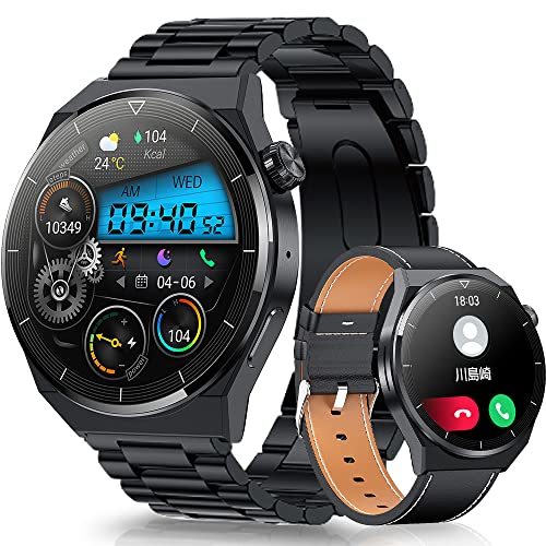スマートウォッチ 丸型 【Bluetooth通話&ベルト3種付き&ワイヤレス充電】 smartwatch 1.36インチ・・・