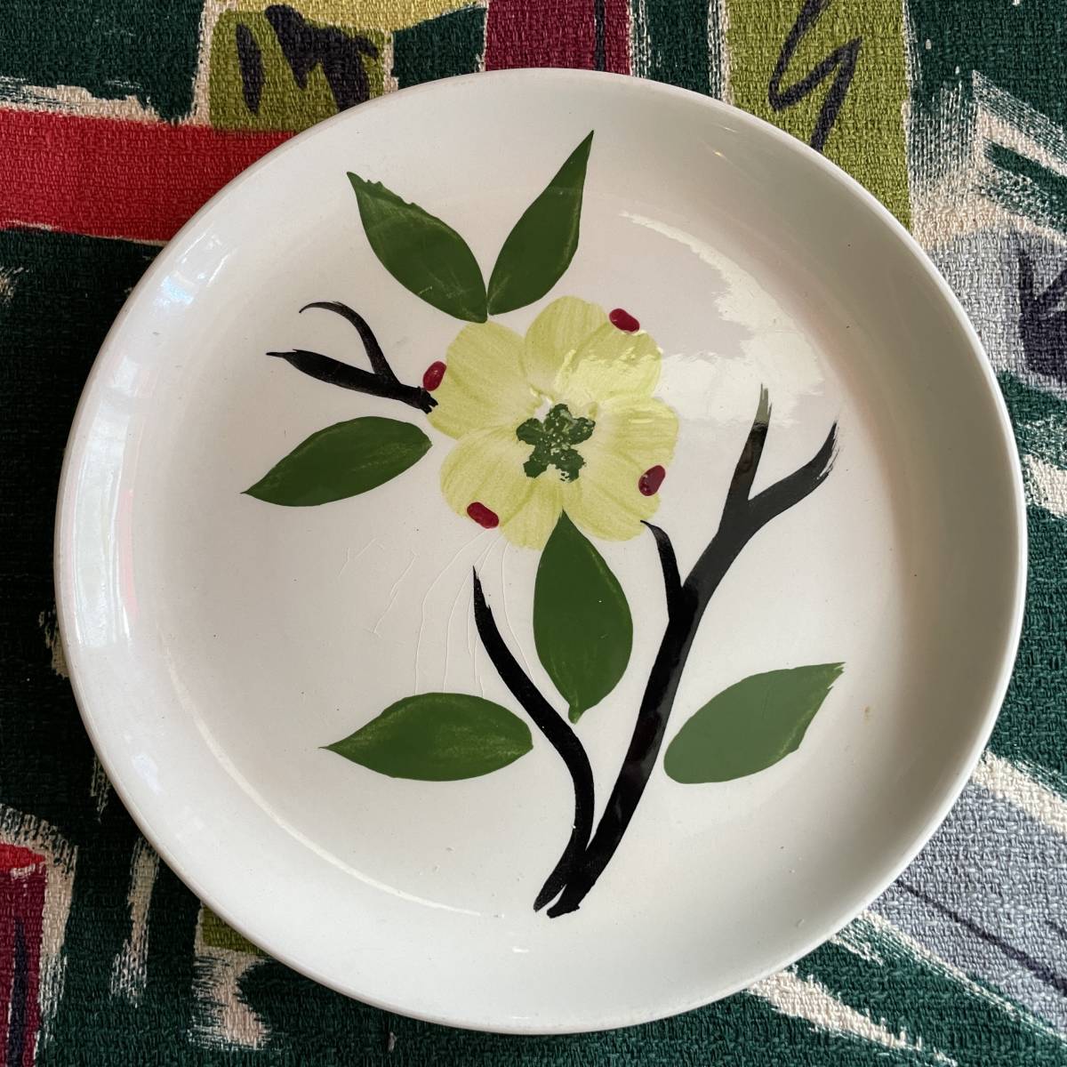 貴重品！50's アメリカアンティーク　陶器製ハンドペイント花柄プレート皿　ヴィンテージ食器/60'sミッドセンチュリーカントリーイギリス_画像1