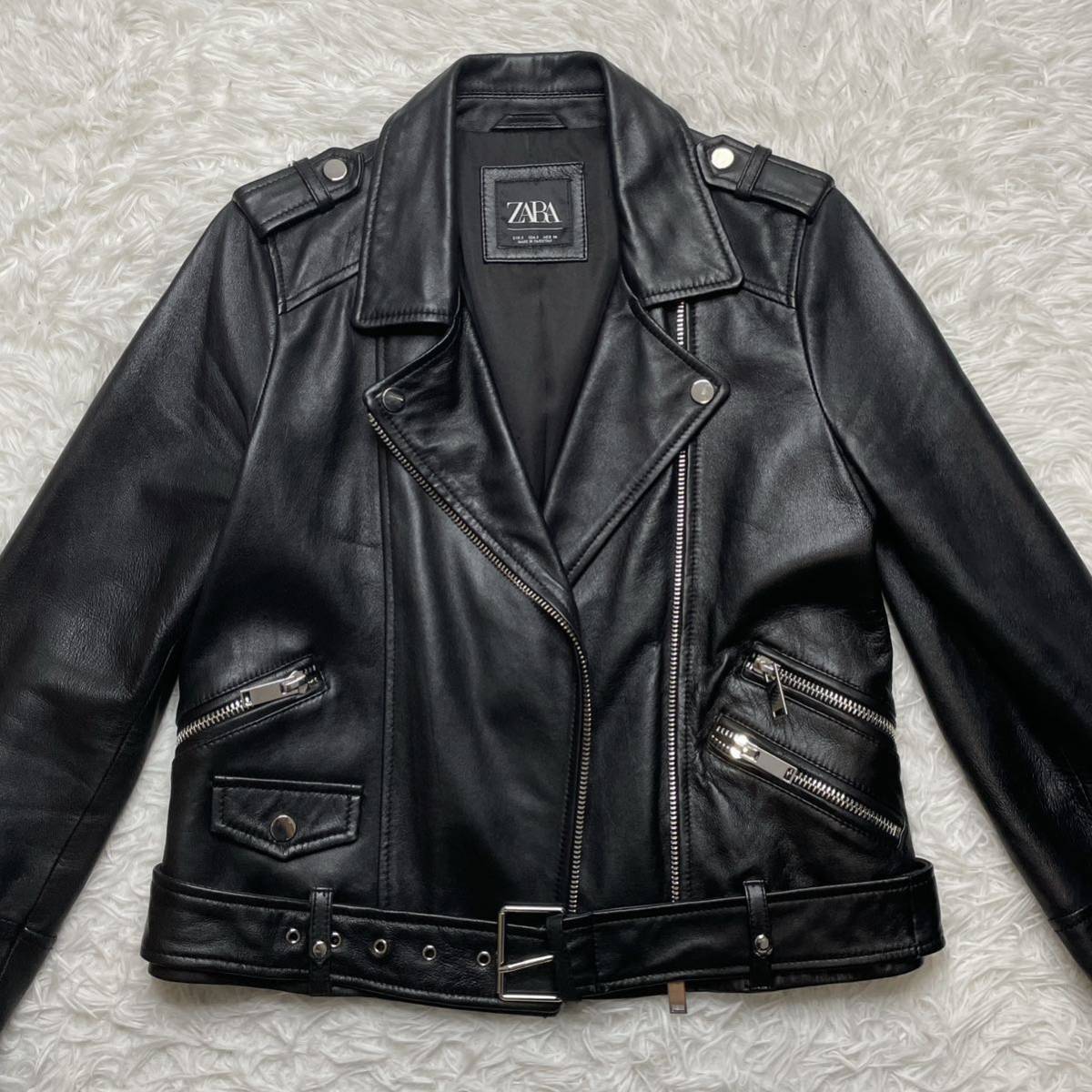 再入荷】 【羊革】ZARA ライダース ジャケット ダブル ベルト付き