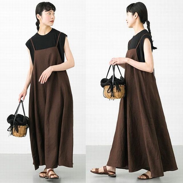  regular price 17,600 jpy 23SS beautiful goods ...linen Cami One-piece chocolate 