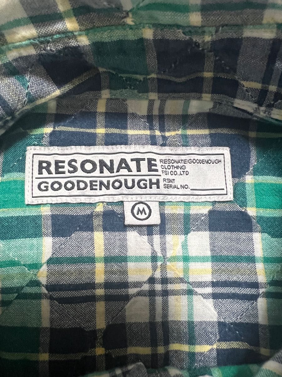 RESONATE GOODENOUGH 半袖シャツ size M GRN チェックシャツ グリーン 緑 リゾネイト グッドイナフ