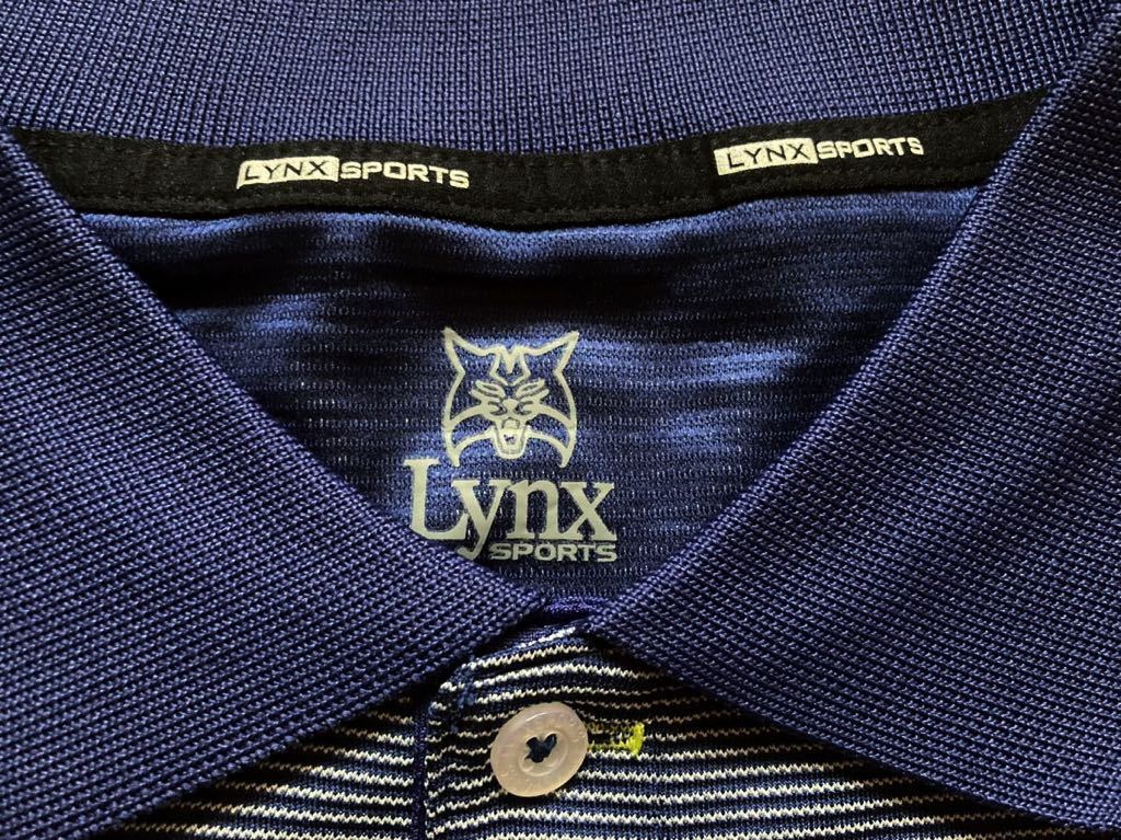 美品 LYNX SPORTS メンズ 長袖 ポロシャツ Mサイズ 紺 ネイビー ボーダー ドライ ゴルフ 紳士服 トップス リンクス スポーツウエア Eの画像7