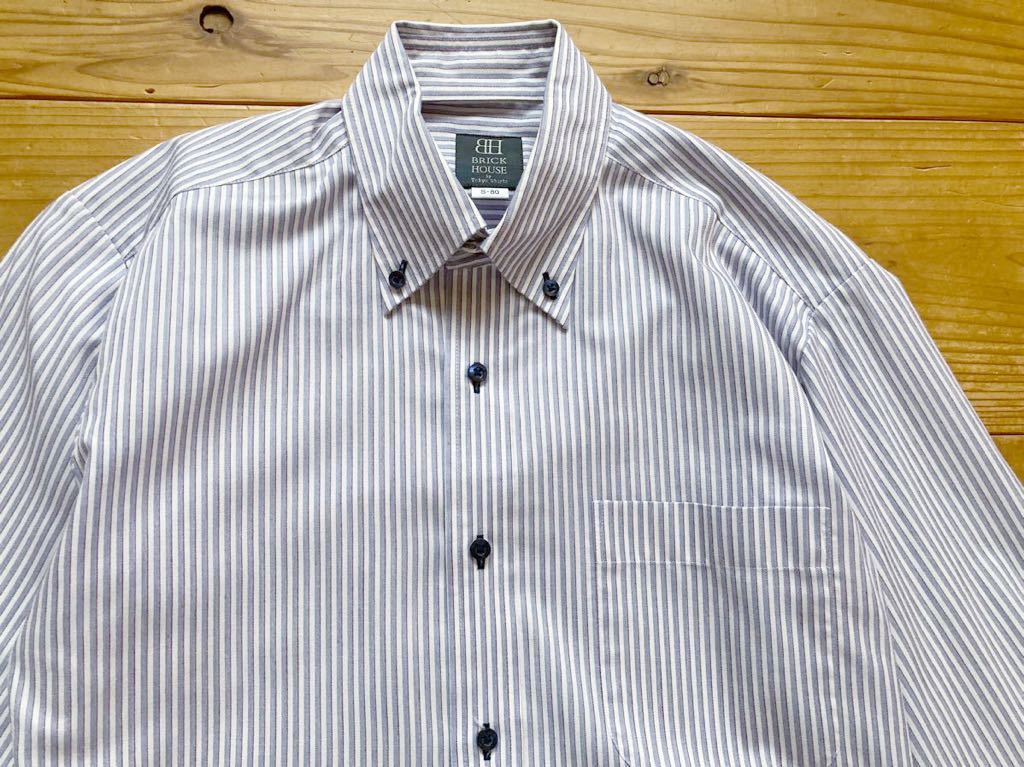 BRICK HOUSE by TOKYO Shirts メンズ 長袖 シャツ S-80 ストライプ ボタンダウン カジュアル ワイシャツ 東京シャツ 紳士服 白 水色 D_画像4