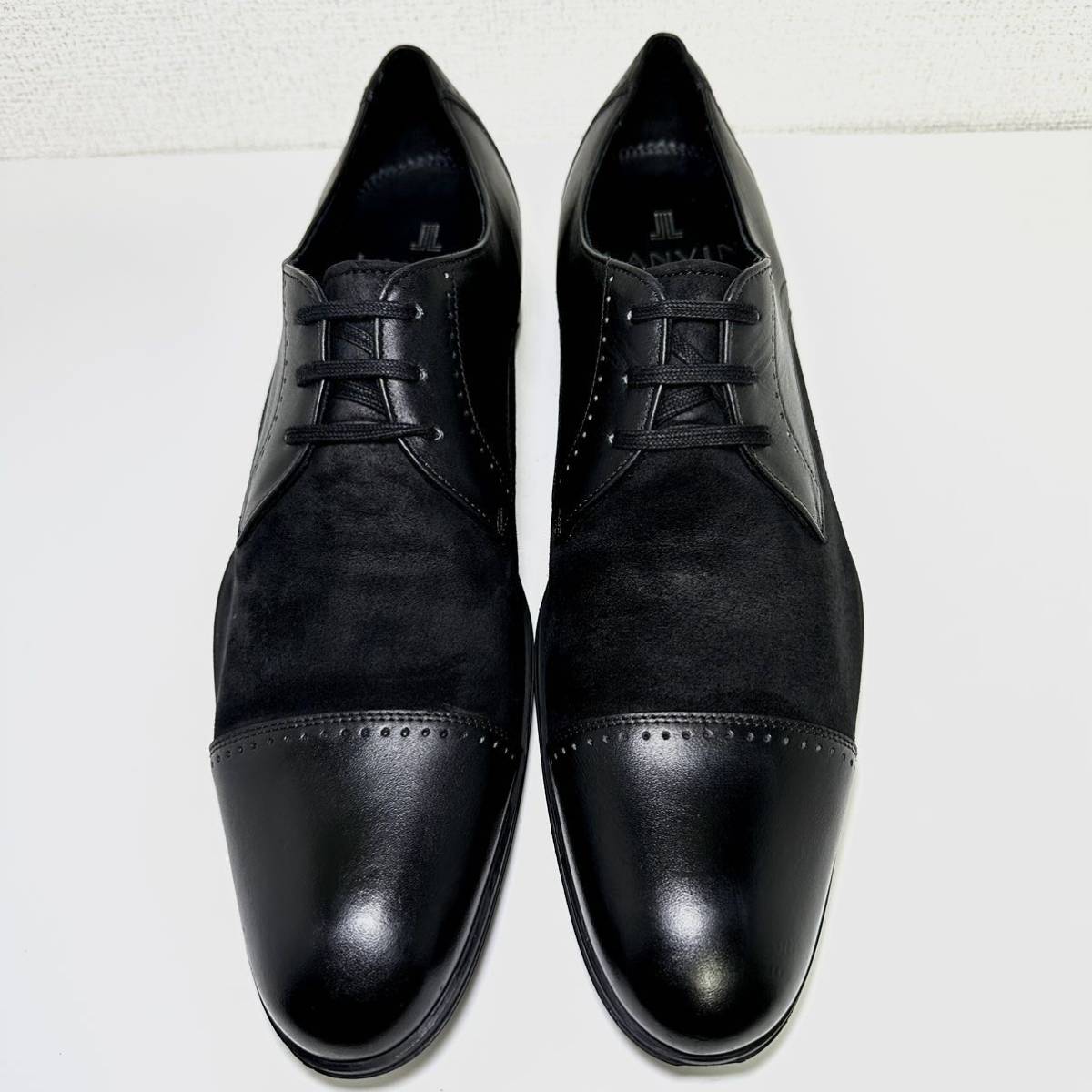 即決 美品/LANVIN COLLECTION 25.0cm ストレートチップ/ランバンコレクション メンズ 黒/ブラック/スエード/本革 ビジネス  革靴 紳士靴