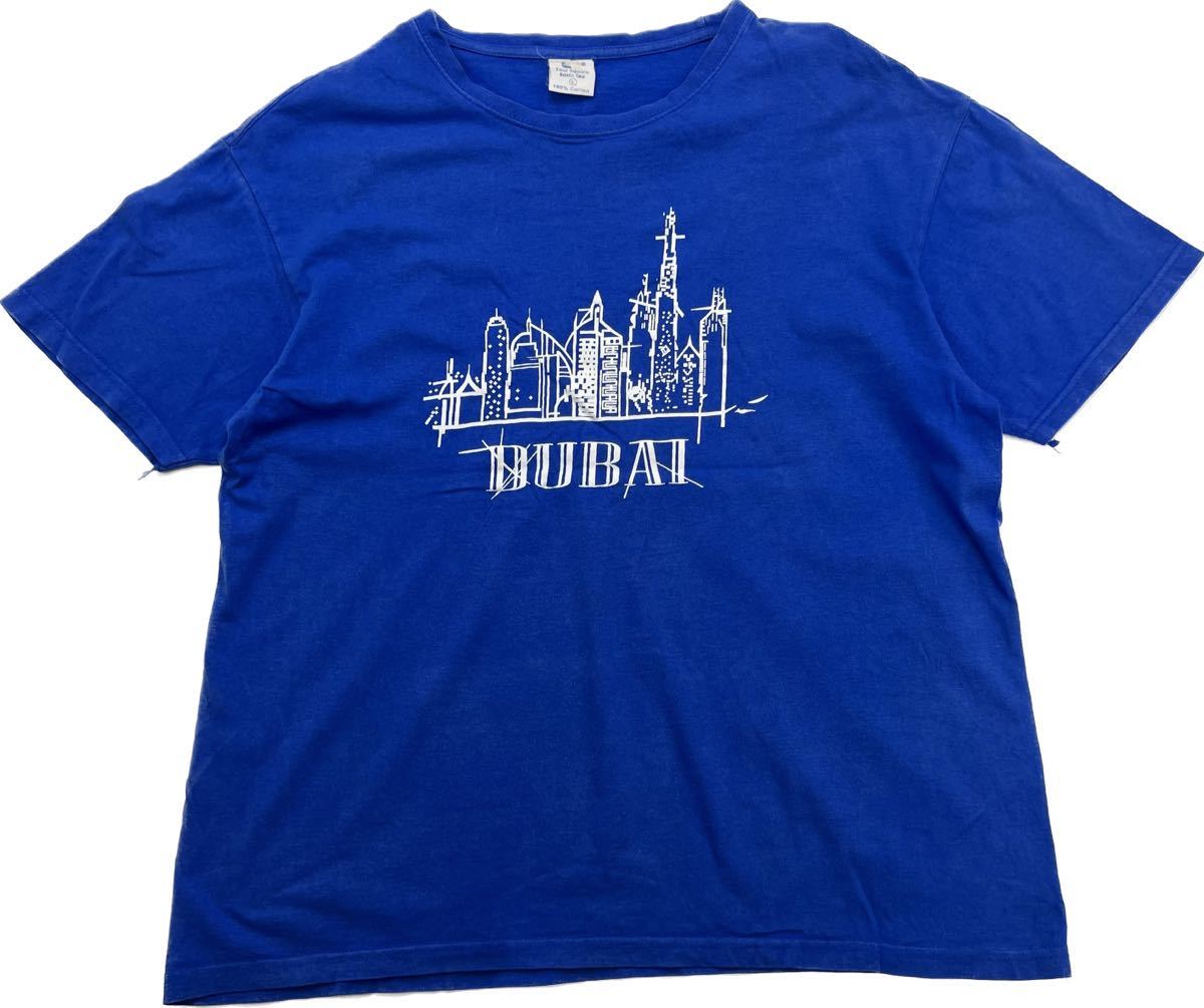 DUBAI ☆ 良プリント◎ ドバイ スーベニア 夜景 街 半袖 Tシャツ ブルー 青 L アメカジ ストリート カジュアル 古着 希少 お土産■S2342_画像3