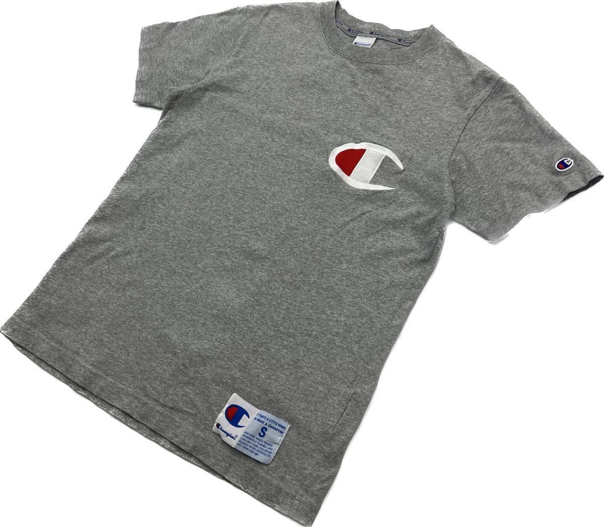 Champion ☆ ビッグロゴ◎ 半袖 Tシャツ グレー S 春夏 スポーツ トレーニング アウトドア デイリーユース 人気 定番 チャンピオン■L270_画像1