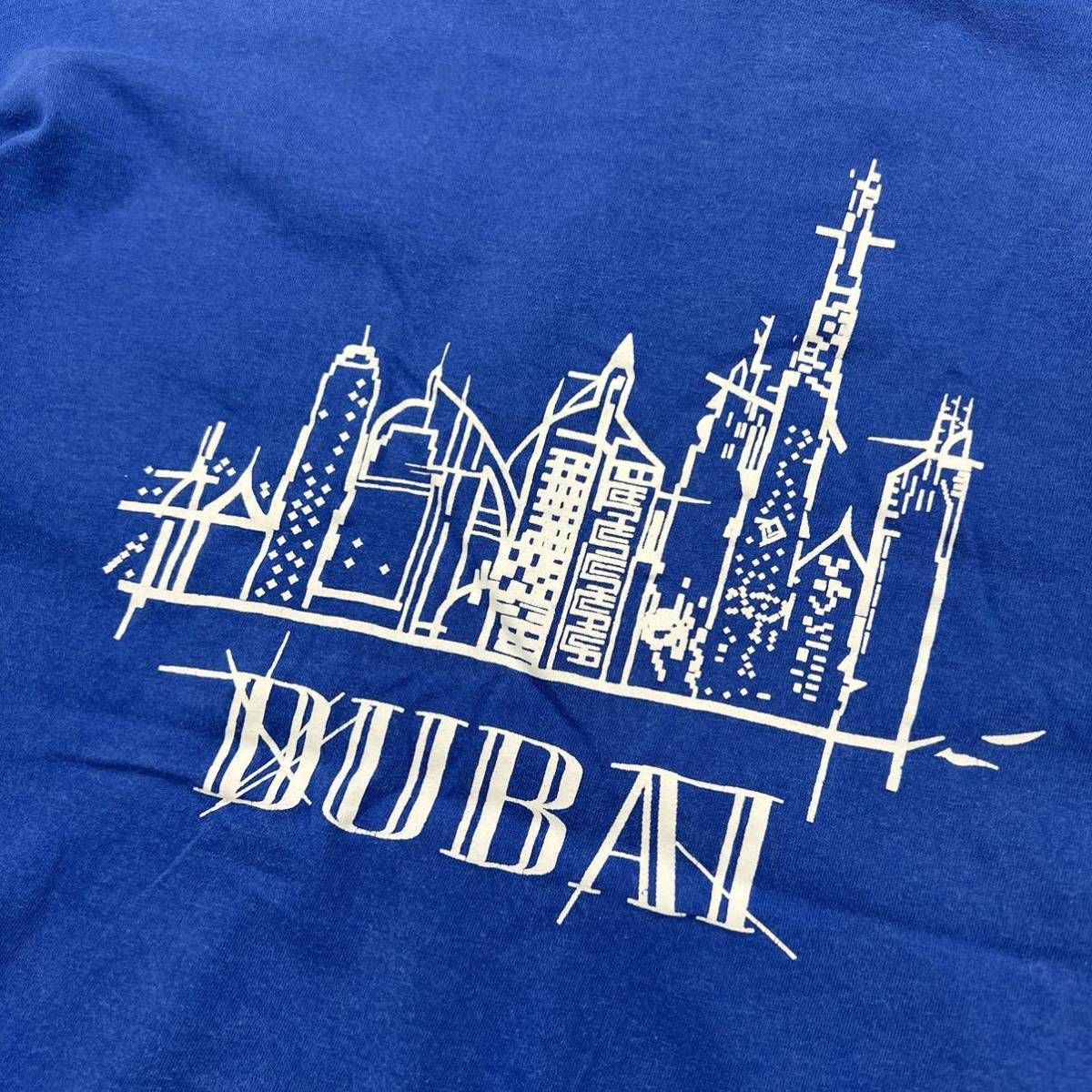 DUBAI ☆ 良プリント◎ ドバイ スーベニア 夜景 街 半袖 Tシャツ ブルー 青 L アメカジ ストリート カジュアル 古着 希少 お土産■S2342_画像6