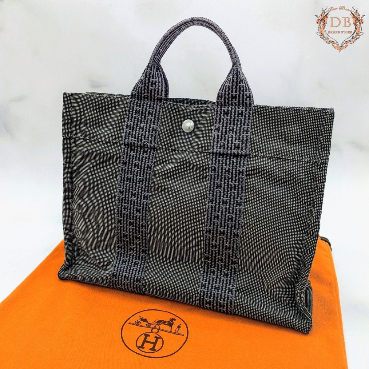 満点の HERMES エールライン ハンドバッグ 男女兼用 キャンバス グレー