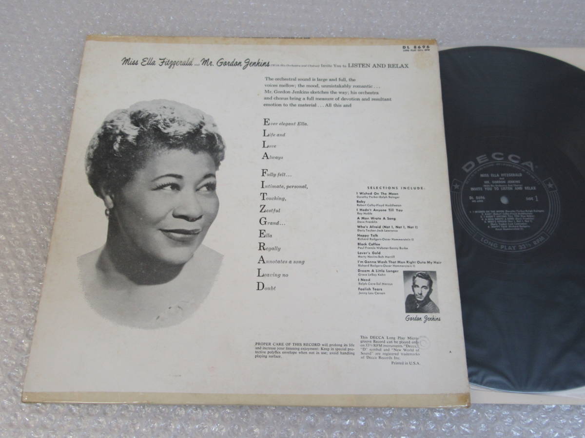 LP▲MISS ELLA FITZGERALD AND MR.GORDON JENKINS[INVITE YOU TO LISTEN AND RELAX]米US盤DECCA/エラ・フィッツジェラルド/猫ジャケット_画像2