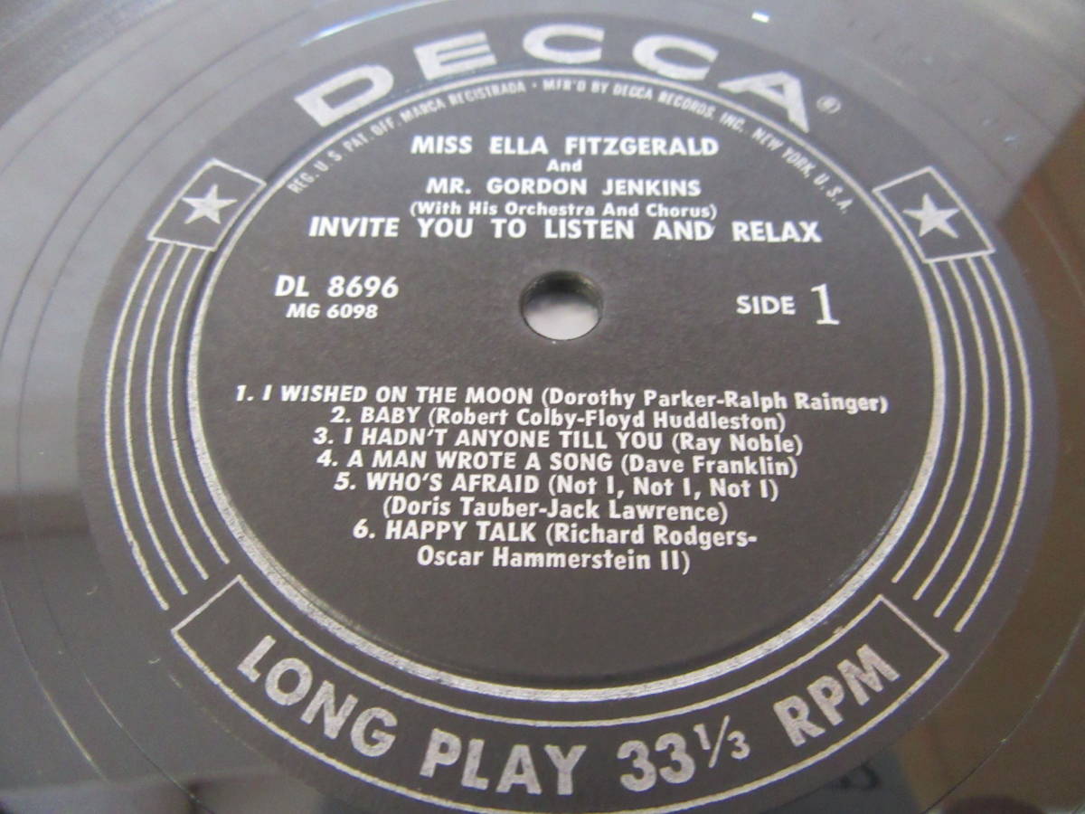 LP▲MISS ELLA FITZGERALD AND MR.GORDON JENKINS[INVITE YOU TO LISTEN AND RELAX]米US盤DECCA/エラ・フィッツジェラルド/猫ジャケット_画像8