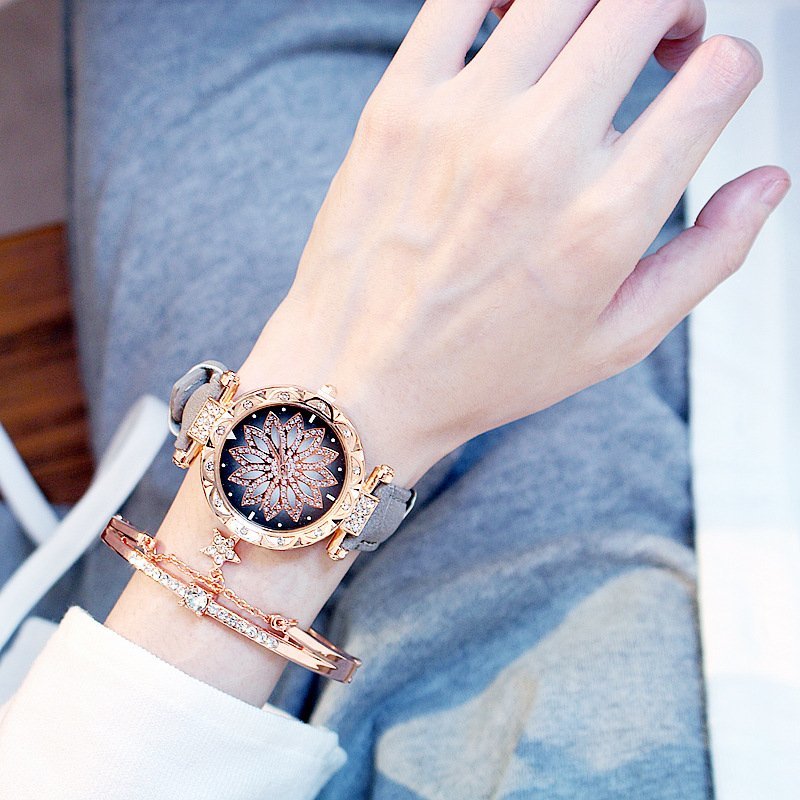 腕時計 アナログ レディース 高級感 クォーツ時計 ウォッチ キラキラ ファッション 9色 女性 フラワー W-Feminino-A【 3. ベージュ系 】_1. グレー系