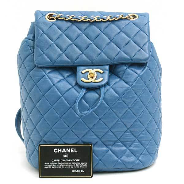 シャネル バッグ レディース マトラッセ チェーン リュック ラムスキン ブルー CHANEL 中古_画像10