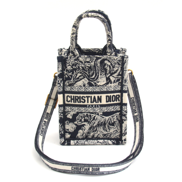 クリスチャンディオール バッグ レディース ブックトート ミニフォンバッグ ネイビー ホワイト Christian Dior 中古_画像1