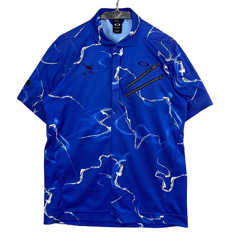 OAKLEY オークリー メンズ 半袖ポロシャツ ブルー スカル 総柄 XL スカル ゴルフウェア 2309-NP-5223-G08