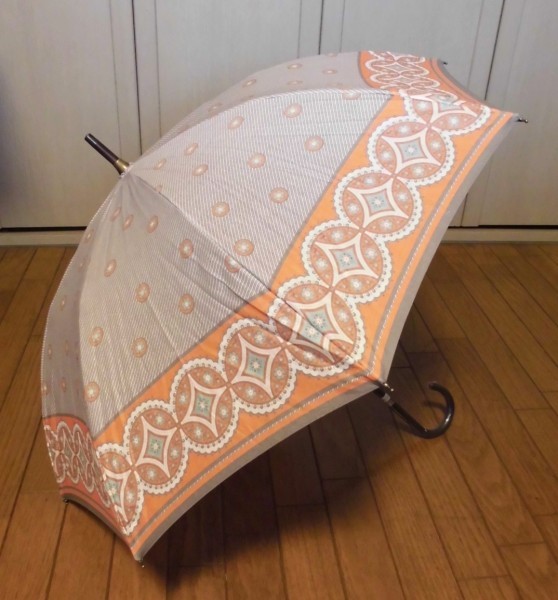 { new goods }EOS| cotton flax . rain combined use umbrella * parasol [ European style * orange fine pattern ]UV processing * made in Japan * robust . glass fibre .