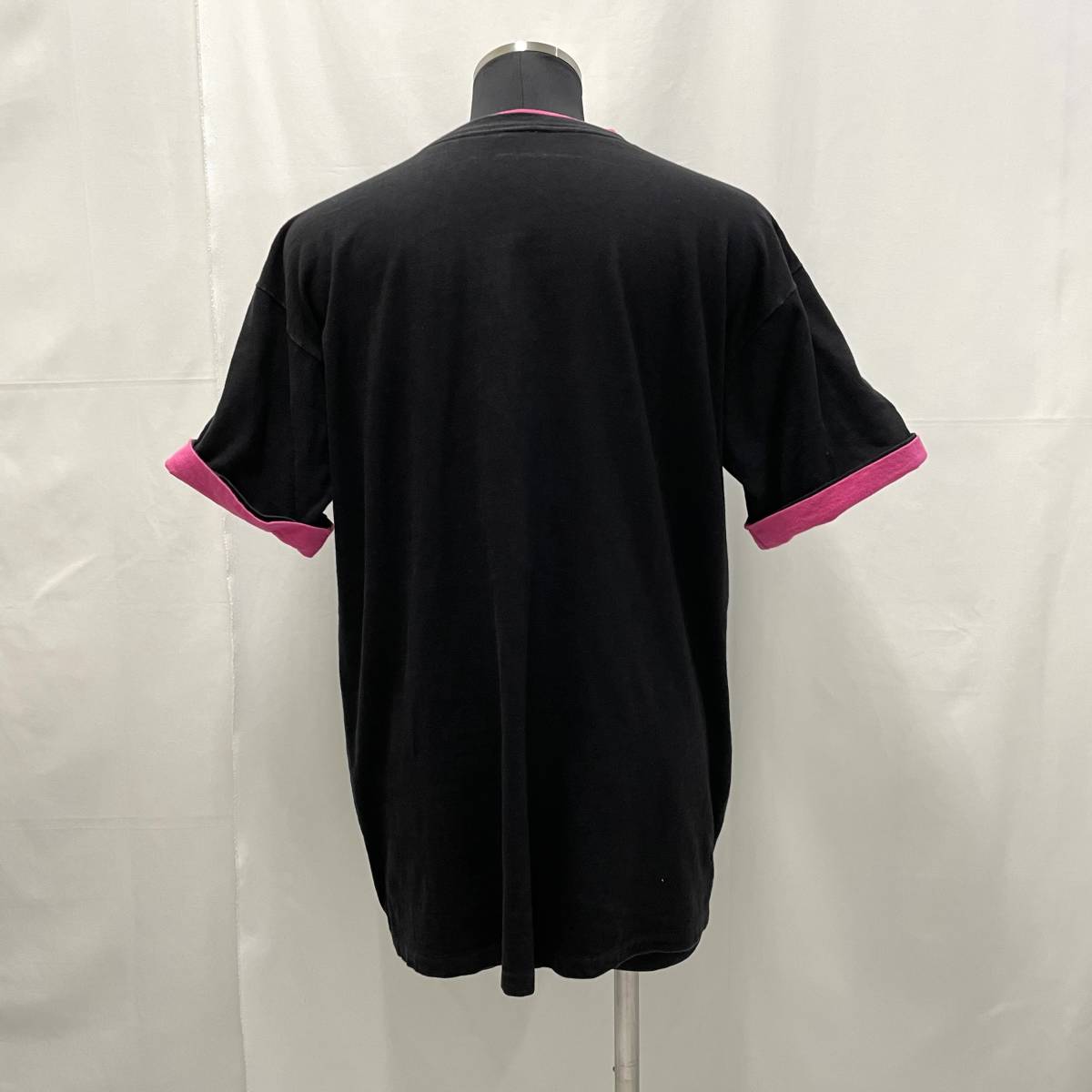 USA古着 90s ONEITA ダブルネック Tシャツ アメリカ製 XLサイズ / 黒 ピンク 袖ダブル レイヤード プリント ヴィンテージ オールド 90年代_画像4